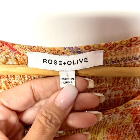 Rose + Olive boho sheered flowy button down long sleeve peasant top #40A - Picture 4 of 5